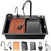 Flying Rain Stainless Steel Watefall Kitchen Sink wtih PullDown Faucet Set Nano Black 31.5 INCH