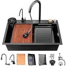 Flying Rain Stainless Steel Watefall Kitchen Sink wtih PullDown Faucet Set Nano Black 31.5 INCH