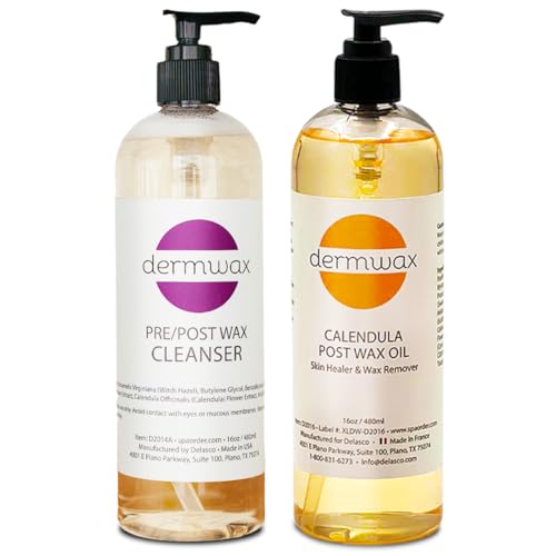 Dermwax Pre and Post Wax Care Kit Complete Prep & Aftercare in One Set Cleanser Removes Oils & Residue Calendula Oil Calms & Nourishes Skin Gentle Paraben-Free Formulas