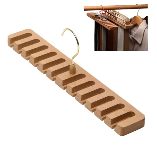 12 Ranuras Madera Maciza Organizador Cinturones, Percha Cinturones con Rotación de 360 ​Grados, Color Madera, para Guardar Cinturones y Corbatas