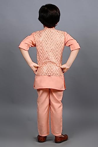 Image of AHHAAAA Kids Ethnic Silk Blend Bollywood Style Print Indo-Western Sherwani Set For Boys 8106