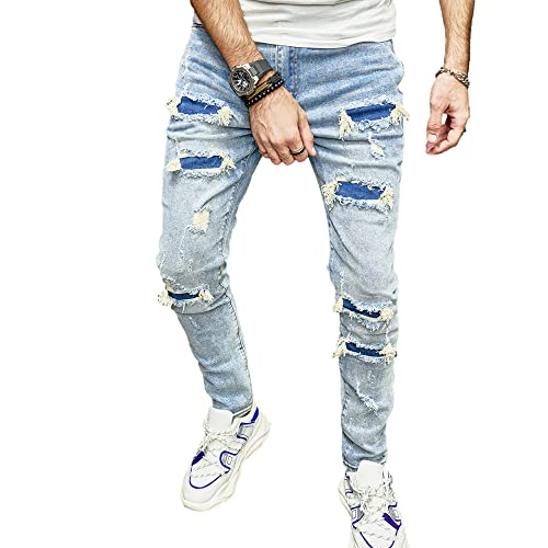 Men's Slim Fit Stretch Jeans Ripped Skinny Jeans for Men, Distressed Straight Leg Streetwear Comfort Male Pants2