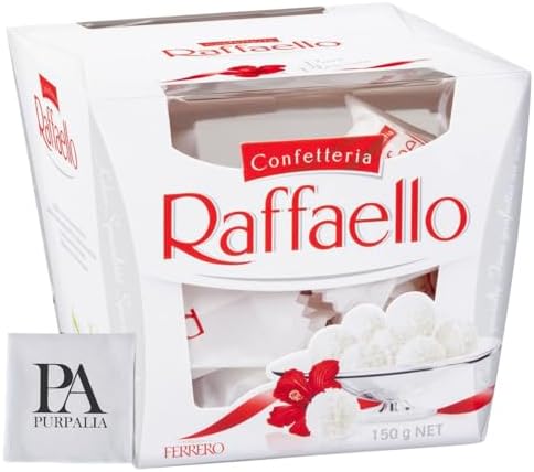 Ferrero Rocher Raffaello, Bulk 1 Pack, 15 Count total, Individually Wrapped, Premium Gourmet White Almond, Cream And Coconut, Gift Box, 5.3 Oz Each (Purpalia Packaging)