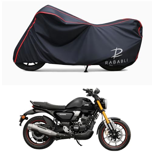 Image of Waterproof Bike Body Cover Compatible for | TVS Ronin DS | Taffeta Fabric, Red Piping Design, Bottom Elastic Fit | Dustproof, Sun UV & Rain Protection for All Bikes