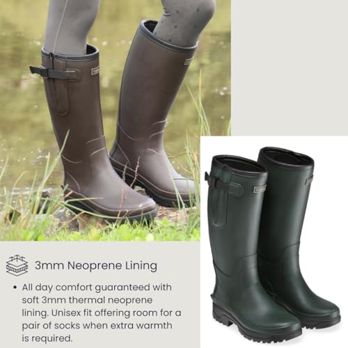 Caldene Westfield II Wellingtons - Waterproof Neoprene Lined Natural Rubber Outdoor Boots – Adjustable Gusset – Unisex Fit- Brown - 6 - Image 3