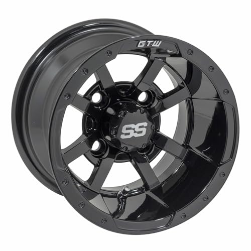 GTW Storm Trooper - 10 inch Aluminum Golf Cart Wheel 10x7 | Glossy Black | 4 Bolt Pattern | 3:4 Offset | Universal