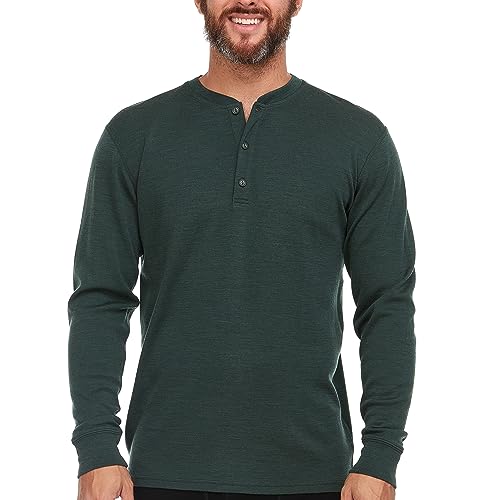 Long Sleeve Men's Henley - 100% Merino Wool - 3 Button Front Closure - Casual Shirt