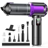 Aspirador de Mano, 17000Pa Aspirador Sin Cable, Descarga de Polvo con un Solo Toque, 3 Niveles Motor Sin Escobillas 4 en 1 Aspirador Coche con Pantalla HD/Iluminación LED/Carga Rápida, Negro & Morado