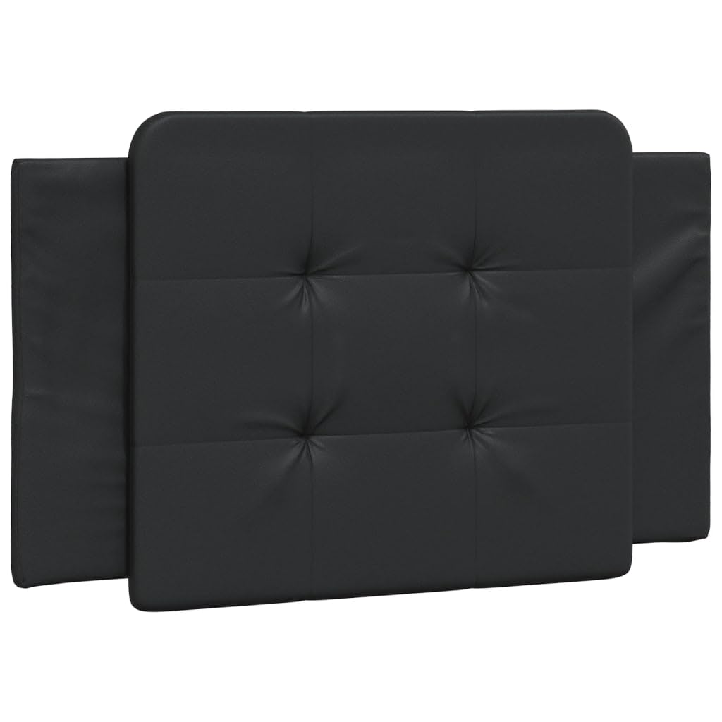 vidaXL Cabecero de Cama Acolchado, Cabecera Tapizada de Cojín, Cabezal de Almohada Colgante, Mueble de Dormitorio, Cuero Sintético Negro 90 cm