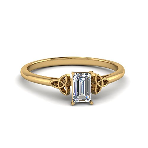 Jewelryonclick Celtic Solitaire Ring Yellow Gold Plated Created Cubic Zircon Emerald Shape White Color Solitaire Rings Prong Setting in Size Z Handcraft Chakra Healing GPR-D134-EMERALD-WCZ_Z_A