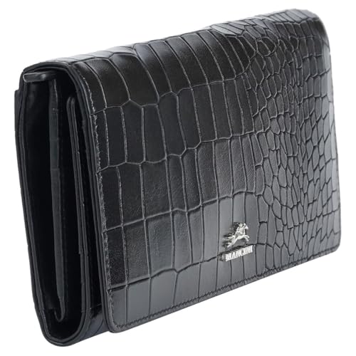 Croco2 Black Women’s Trifold Wallet with Enhanced RFID Security, Black, Contemporary3
