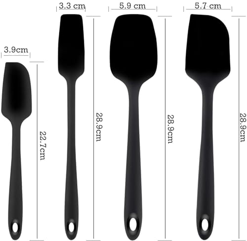 Image of Baskety Spatula Silicone Spatula Set Spatulas Silicone Heat Resistant 500F Rubber Spatula Seamless One Piece Non-Stick 4-Piece for Cooking Baking Mixing.|SPATULA-4A| (Black)