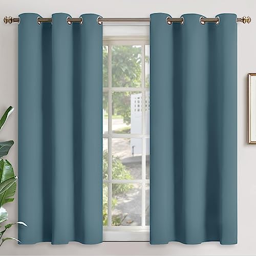 Image of YoungsTex Short Blackout Curtains for Bedroom Thermal Insulated with Grommet Top Room Darkening Window Curtains for Living Room, 2 Panels, Stone Blue, 42 x 45 Inch
