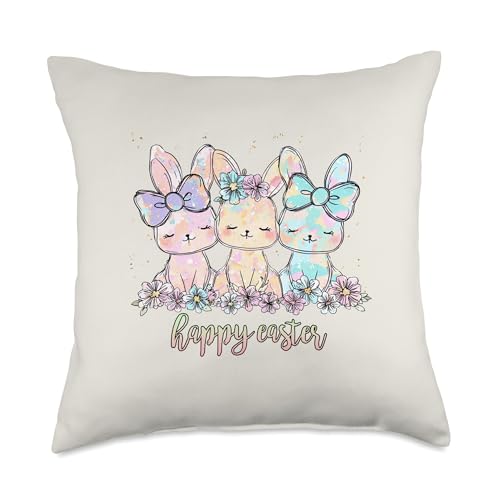 Happy Easter Bunnies Cute Floral Bunny Bow Easter Outfit Throw