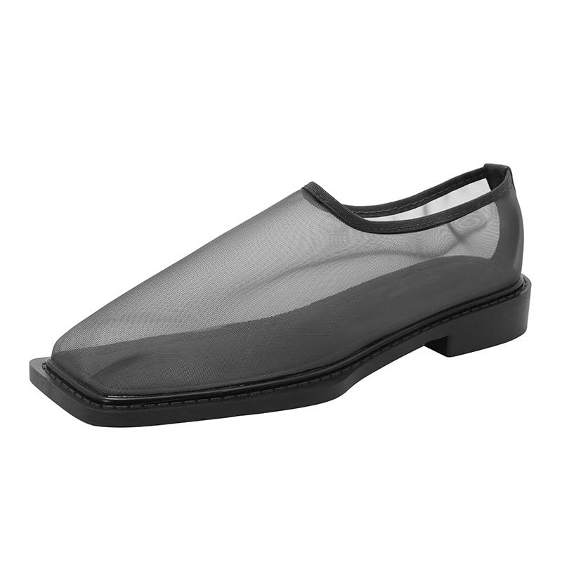 Square Toe Mesh Ballet Flats for Women Mary Jane Fishnet Flats Comfortable Slip On Casual Ballerina Shoes