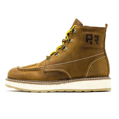 Image of ROCKROOSTER Magnolia 6" Side-Zipper Wedge Boots for Men, Lightweight Soft Moc Toe Motorcycle Boots SAP309-Brown-09.5