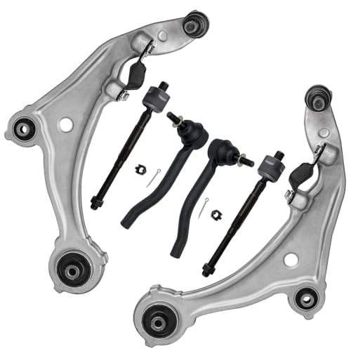 Image of Detroit Axle - 6pc Front End Kit for 2009-2014 Nissan Murano, 2 Lower Control Arms with Ball Joint 4 Inner Outer Tie Rods 2010 2011 2012 2013 Replacement