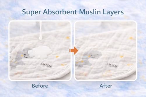 Image of Premium 100% 6 Ply Pure Cotton Baby Muslin Burp Towel (Pack of 4), Burp Cloth, Washcloth, Lightweight, Breathable, Natural Dyes, Unisex, White
