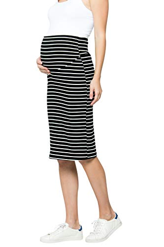 My Bump Maternity Skirt For Women - Comfort Stretch High Waisted Tummy Control Cotton Blend Midi Pencil Skirt Made In Usa Black White Large #TOP28