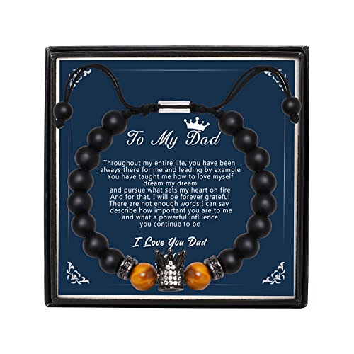 Vnox Handmade Bracelet Gifts For Dad | Handmade Anxiety Yoga Bead Crown Bracelet For Step Dad Daddy Papa Gifts From Daughter Son Wife | Best Christmas Fathers Day Birthday Gifts For Dads #TOP20