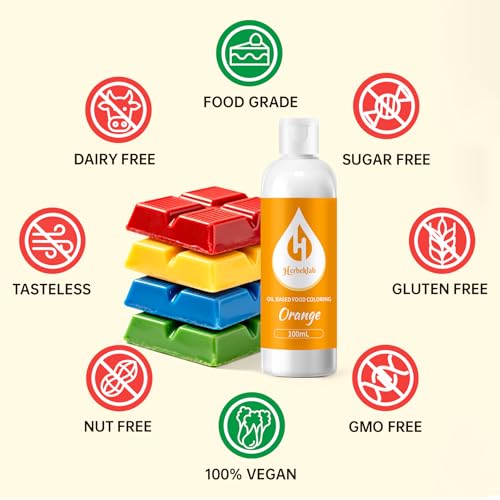 Image of Orange Oil Based Food Coloring for Chocolate - Herbeklab 100ml Professional Concentrated Oil Food Dye for Candy Melts, Chocolate, Cake Pops, Strawberries & Baking