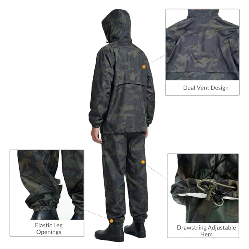 Image of LOOGU Men's Rain Suit - Rain Gear for Men Waterproof, Lightweight Rain Coat, Breathable Mens Rain Jackets Hood and Pants