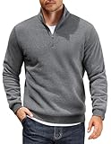 COOFANDY Men's Quarter Zip Pullover Sweatshirts Lightweight Fall Fashion Mock Neck Long Sleeve 3/4 Zip Casual Polo Shirts Grey