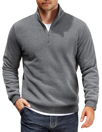 COOFANDY Men's Quarter Zip Pullover Sweatshirts Lightweight Fall Fashion Mock Neck Long Sleeve 3/4 Zip Casual Polo Shirts Grey