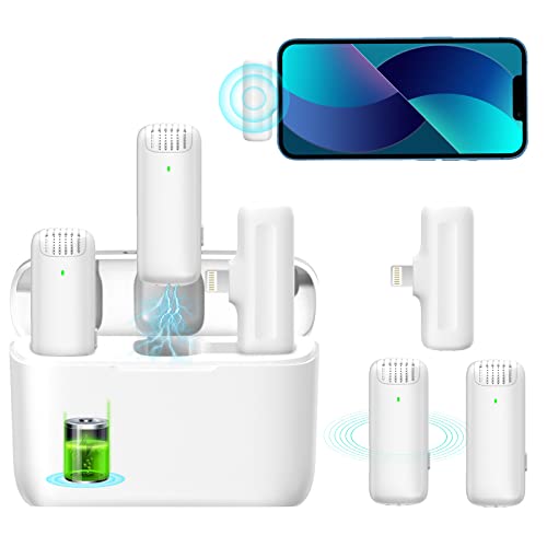 ULANZI Microfone de lapela sem fio J12 para iPhone iPad Branco, microfone plug-play 2 em 1 com capa