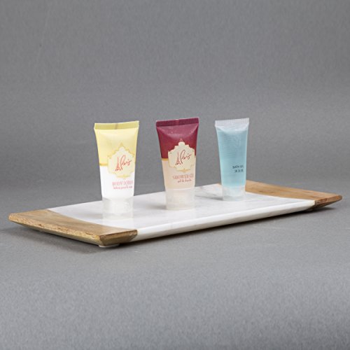 Creative Home Natural Marble And Mango Wood Vanity Tray Towel Tray Bathroom Countertop Organizer, 6" X 12" X 0.8" H, Off-White (Color May Vary) #TOP4