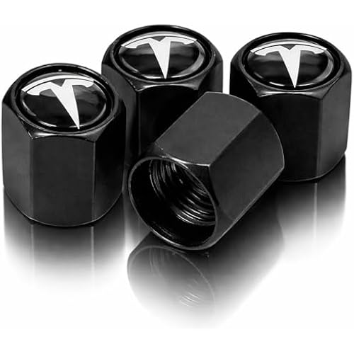 TACTILIAN Car Tire Valve Stem Caps for Tesla Model 3, S, Y, X Accessories | Leakproof Aluminum Tire Valve Caps 4 Pack with Rubber O-Rings Compatible with Tesla Model Y Accessories 2025
