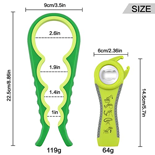 Elyum Jar Opener, 5 In 1 Bottle Opener Multi-Function Can Opener With Silicone Handle, Jar Opener For Weak Hands, Seniors With Arthritis, Lid Opener For Children (Green, 2-Piece Set) #TOP3