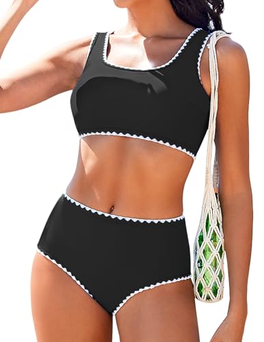 AI'MAGE Women's Bikini Sets High Waisted Two Piece Swimsuits 2025 Scoop Neck Sporty Bathing Suits S-XXL