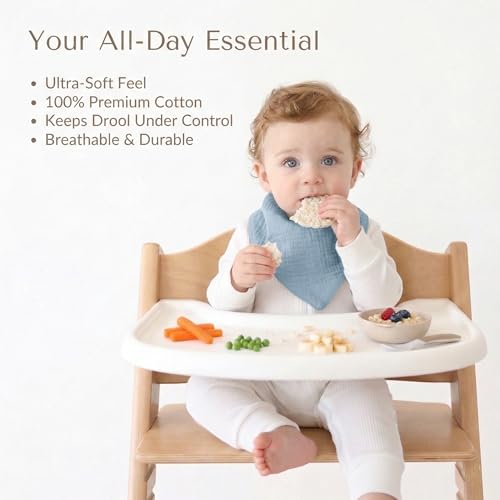 Image of Konssy 10 Pack Baby Muslin Bandana Bibs for Drooling and Teething | 100% Cotton Bibs for Boy Girl, Soft Absorbent 6-Layer Thick Cloth, Pre-Washed Less Shrinkage, Newborn Infant Toddler