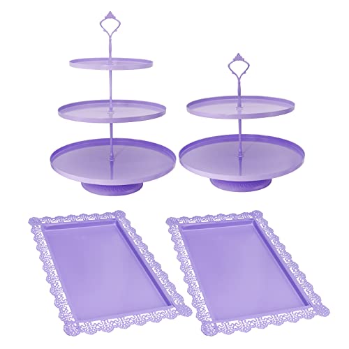 Set of 4 Pcs Iron Cake Stand Cake Holder Dessert Serving Trays for Wedding Birthday Party Baby Shower Display (Purple) by FEOOWV - Used condition - US$16.20