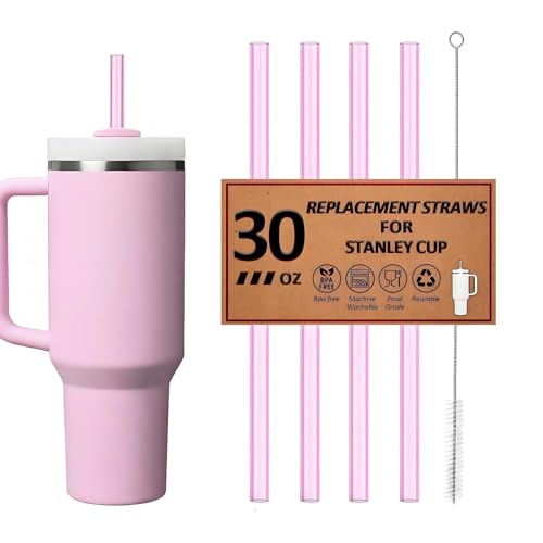 Image of 4 Pack Reusable Straws for Stanley Quencher H2.0 Tumbler 30oz | 40oz | 64oz, for Stanley Cup Accessories,Food Grade & BPA Free, Machine washable(for 30oz, Pink*4)