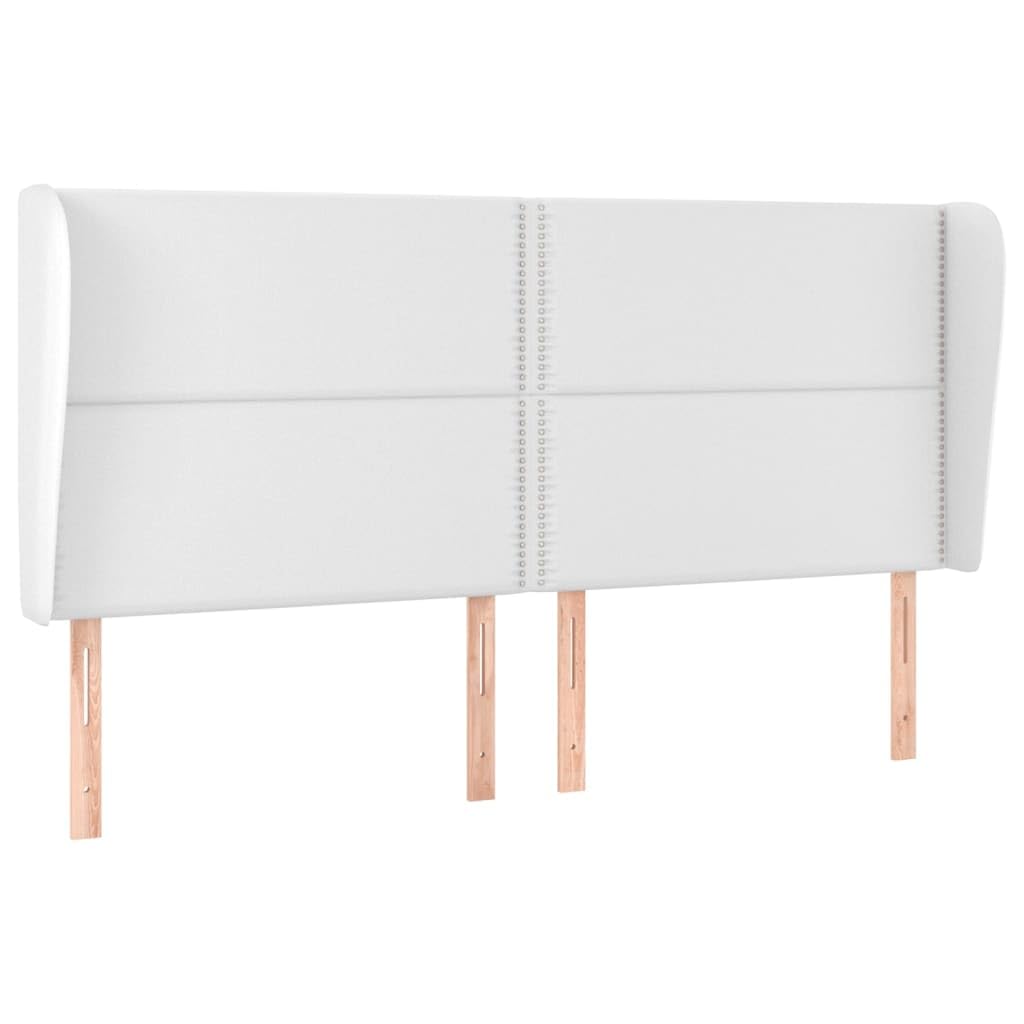 vidaXL Cabecero con Orejas Dormitorio Marco Base Soporte Cama Tapizado Adorno Decoración Habitación Cuero Sintético Blanco 163x23x118/128 cm