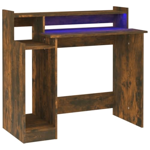 Generico Kangqiling820475 - Escritorio con luces LED, roble ahumado, 97 x 45 x 90 cm, multicapa