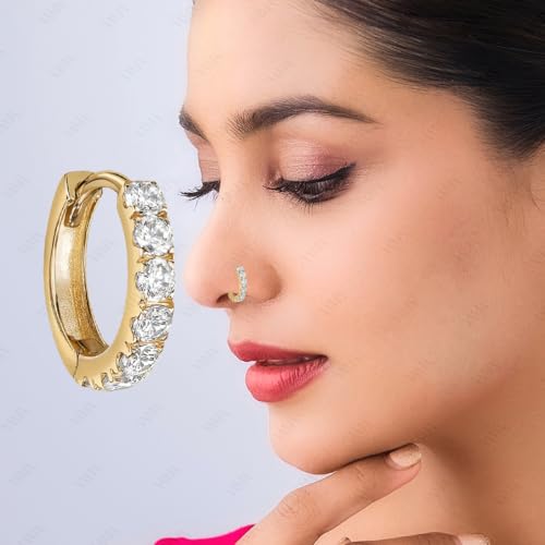 Image of VAMA FASHIONS Silver Gold Rosegold Crystal Stone Piercing Ring Nose Pin Pierced Hole Type Nosepin for Women & Girls
