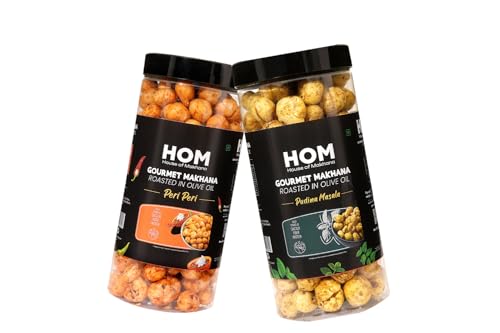Image of H O M House Of Makhana Gourmet Flavoured Makhana Jar - Pack of 2 (65g x 2) (Pudina And Peri Peri)