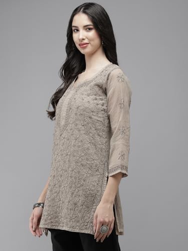 Image of Ada Hand Embroidered Lucknowi Chikankari Kota Top for Women A911184