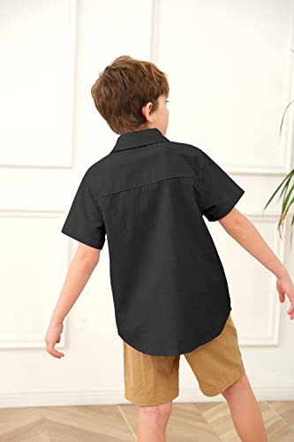 Boys' Button Down Dress Shirts Classic Collared Summer Short Sleeve Tshirt Solid Cotton Tops Black #TOP2