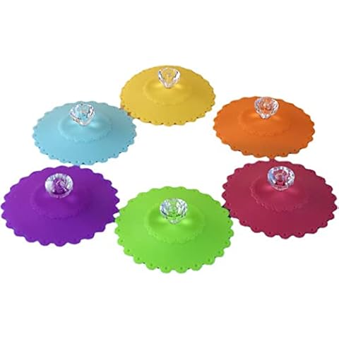 Fellibay Silicone Cup Lids Diamond Flexible Mug Covers Reusable Tea Coffee Cup Covers Anti-dust Airtight Seal Cup Lids Glass Cup Universal Lids for Home Kitchen Using 6pcs Cover