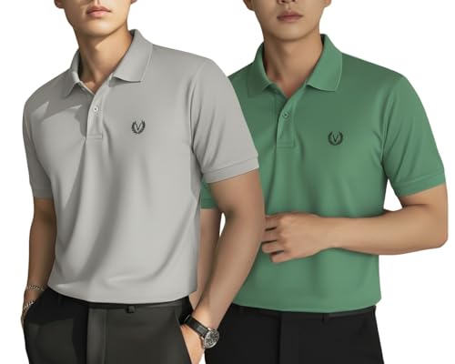 Image of MACK JONNEY Men's Solid Polo T-Shirt | Premium Cotton Blend | Regular Fit | Short Sleeve | Collared Casual Wear|Pack of 2 -MJ-157
