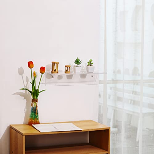 2Pcs Clear Acrylic Shelf 15.8" Invisible Floating Wall Ledge Bookshelf, Kids Book Display Shelves Wall Mounted Hanging For Lego Sets Funko Pop Collectibles Bookshelf Figures Plant Picture Photo #TOP4