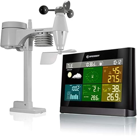 Bresser Wetterstation Funk mit Außensensor Wetter Center mit 5-in-1 Außensensor (Temperatur, Luftdruck, Luftfeuchtigkeit, Windmesser, Regenmesser), Schwarz, 20.2x13.8x3.8 cm Cover