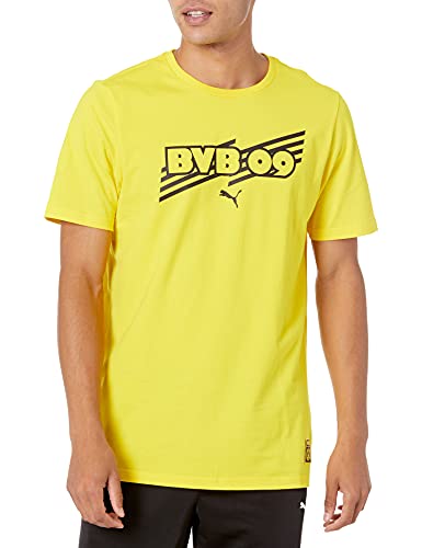 PUMA Men's Standard BVB FTBLCORE Tee, Cyber Yellow Black, Medium