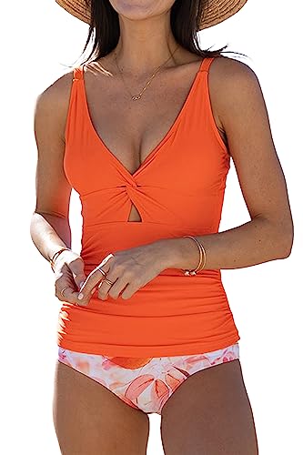 Beachsissi Women's Tummy Control 2 Piece Swimwear Hook Design Printed Tankini Set