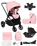 BabyVoyage 4 in 1 Kinderwagen 0-48 Monate, Buggy mit Zwei Umkehrbaren Schiebemodi, Rahmen Aluminiumlegierung, Klein Zusammenklappbar, Vollfederung, 5 Punkt Sicherheitsgurt Kinderwagen Buggy-Rosa