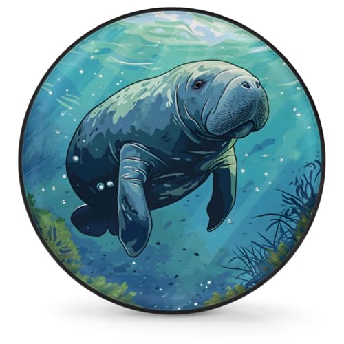 Image of Spare Tire Cover for RV Trailer, Animals Manatee Tire Covers Universal Fit for Travel Trailer Camper Jeep RV SUV Truck Waterproof Wheel Cover (14 inch for Diameter 25 inch - 27 inch),A-316